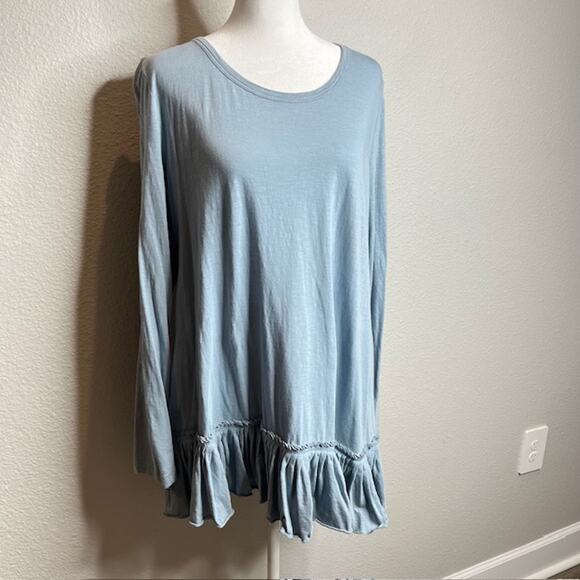 LOGO by Lori Goldstein Cotton Slub Knit Top with Pleated Hem Sz Large - Picture 3 of 11
